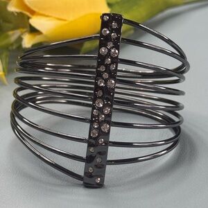 Black Multi-Band Crystal Bangle Bracelet NWOT